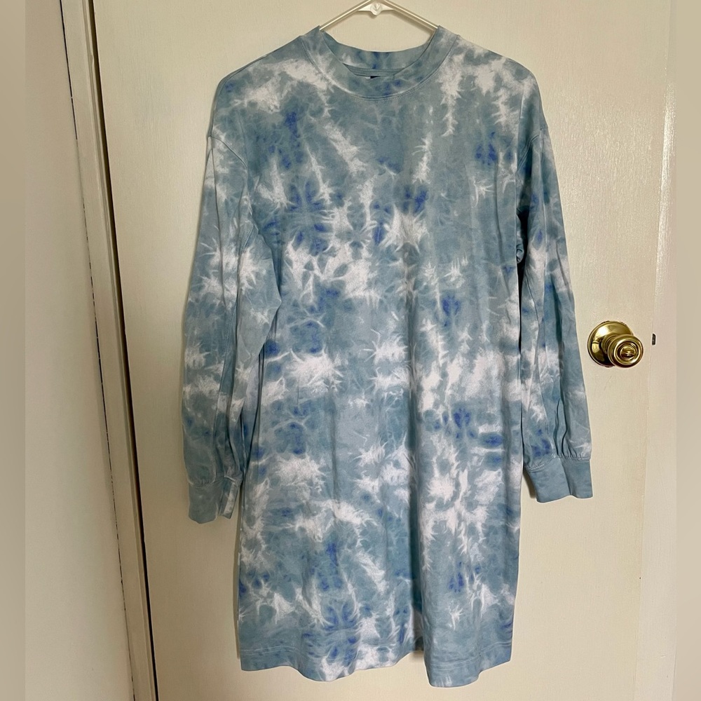 Blue Tie-Dye Long Sleeve T-Shirt Dress